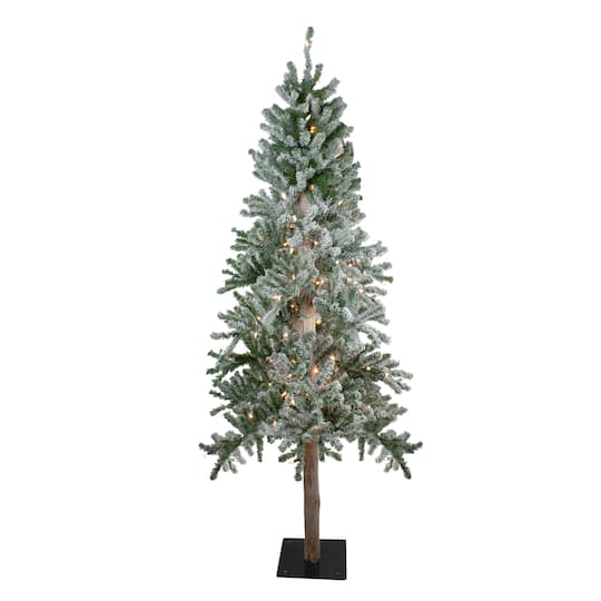 7ft Pre-Lit Flocked Alpine Artificial Christmas Tree, Clear Lights By Northlight in Green | 7 ft | Michaels®
